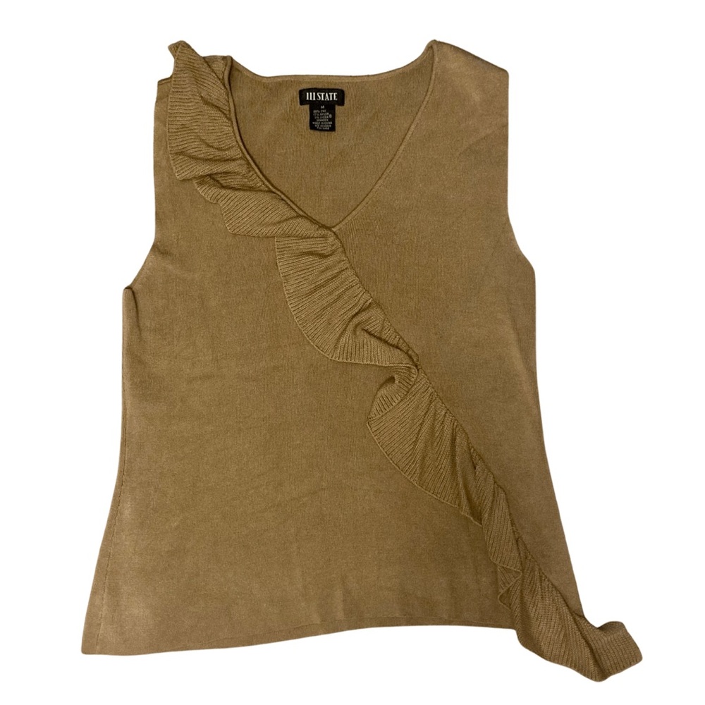 Vintage Silk Knit Ruffle Sleeveless 111 State Tan Tank